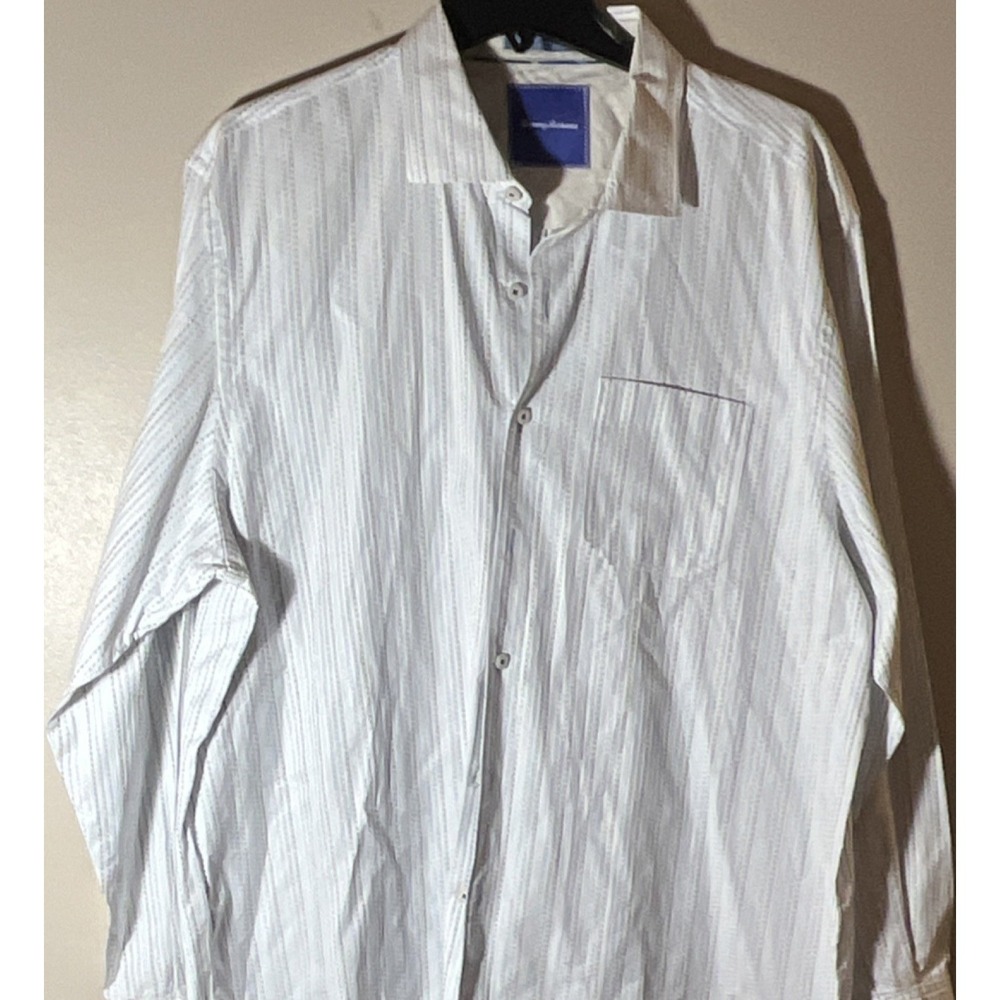 Tommy Bahama Men's XL Long Sleeve‎ Button-Up Shirt White Gray Striped Cotton